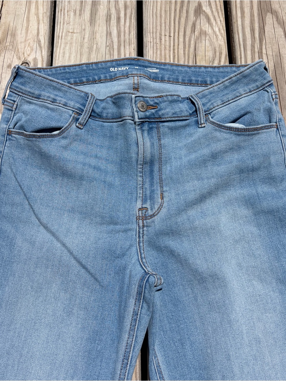 Old Navy High-Rise Straight Jeans Stretch Women's Size 14 Light Wash Mom Jeans - Picture 2 of 11